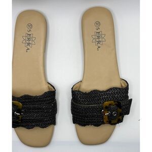 Serra Black Woven Slides Women's Size 10 Tortoise Buckle Flat Sandals